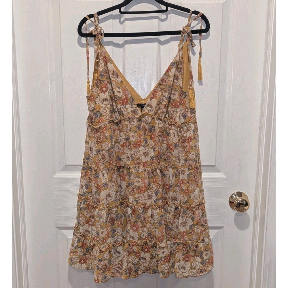 Y2K Boho Fairycore Floral Mini Dress Cottagecore Ruffle Babydoll - Forever 21 L